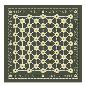 Longchamp Daisies Silk Scarf 50 Khaki | ITBG69307