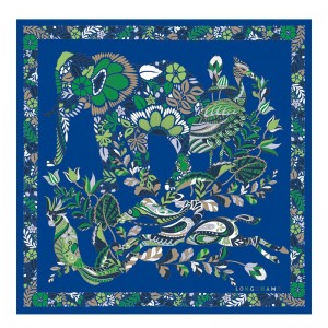 Longchamp Forêt Longchamp Silk Scarf 50 Blauw | BQND54790