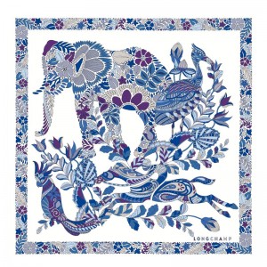 Longchamp Forêt Longchamp Silk Scarf 50 Blauw | WEFY96041