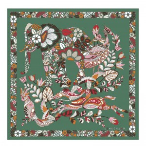 Longchamp Forêt Longchamp Silk Scarf 50 Sage | ZNWY41902