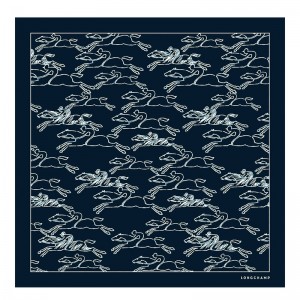 Longchamp Gallop Denim Silk Scarf 50 Donkerblauw | KLPR20546