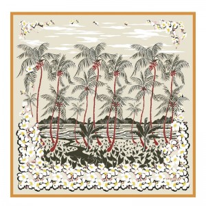 Longchamp Hawaiian Flowers Silk Scarf 90 Abrikoos | KWCU67915