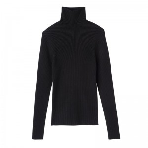 Longchamp High Collar Fitted Jumper Zwart | WAFT91238