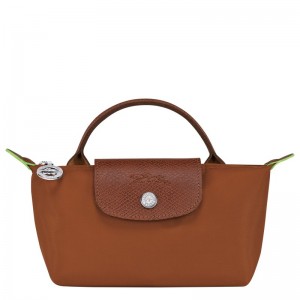 Longchamp Le Pliage Green Pouch With Handle Cognac | IOHW97031