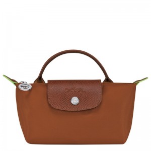 Longchamp Le Pliage Green Pouch With Handle Cognac | UTXV15892