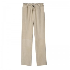 Longchamp Leather Straight Pants Linen | KWNV30568