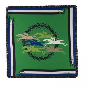 Longchamp Longchamp Jumping Silk Scarf 70 Groen | VZKL90465