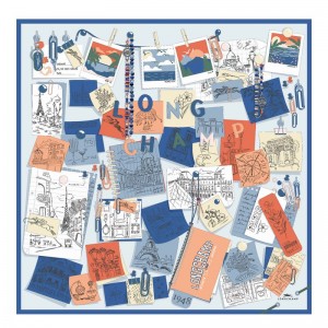 Longchamp Longchamp Mood Board Silk Scarf 90 Cornflower | QBGC06185