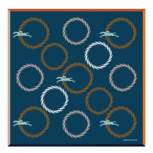 Longchamp Manège Longchamp Silk Scarf 50 Donkerblauw | BKJX07986