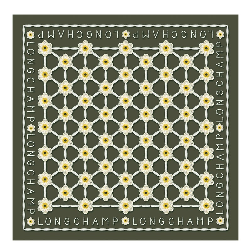 Longchamp Daisies Silk Scarf 50 Khaki | ITBG69307