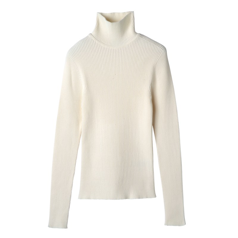 Longchamp High Collar Fitted Jumper Ecru | LVCG30658