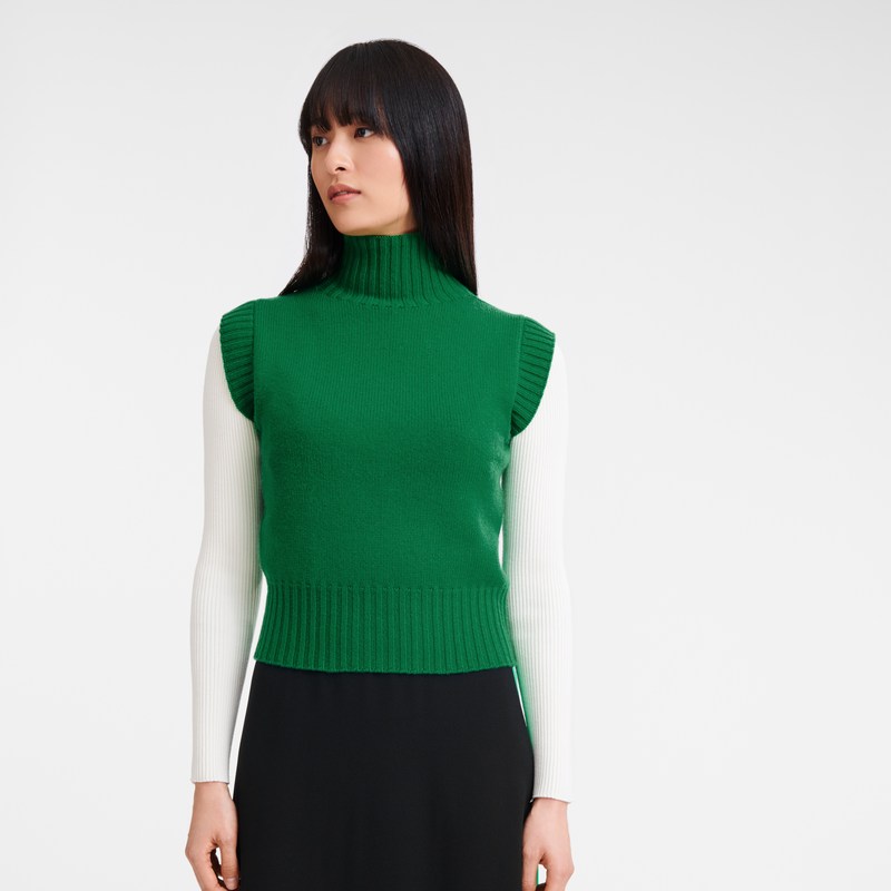 Longchamp High Collar No Sleeve Jumper Groen | SHZK38942