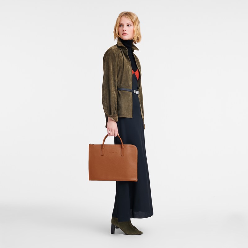 Longchamp Le Foulonné S Briefcase Caramel | TGDR89153