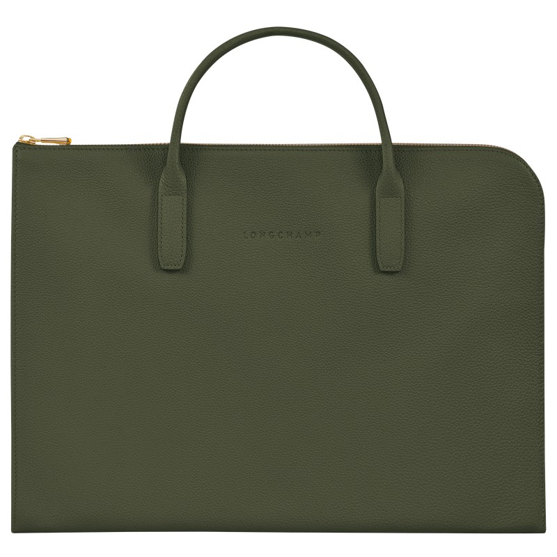 Longchamp Le Foulonné S Briefcase Khaki | FEHC47209