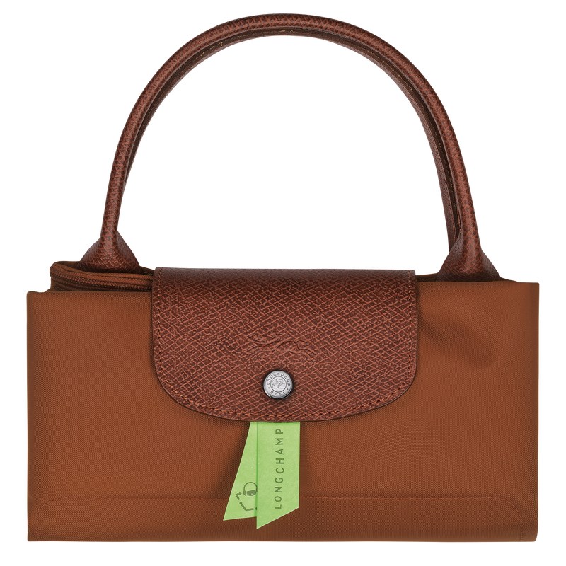 Longchamp Le Pliage Green M Handbag Cognac | LKUT46872