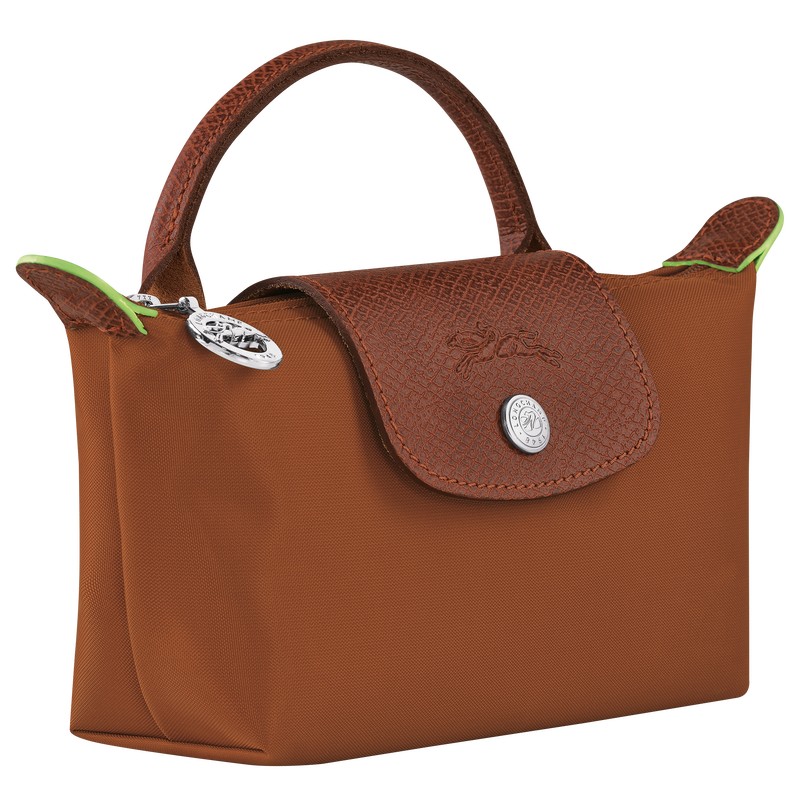 Longchamp Le Pliage Green Pouch With Handle Cognac | IOHW97031