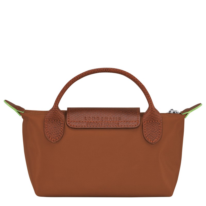 Longchamp Le Pliage Green Pouch With Handle Cognac | IOHW97031