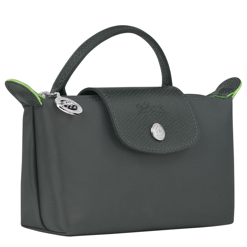 Longchamp Le Pliage Green Pouch With Handle Graphite | LHZU41053