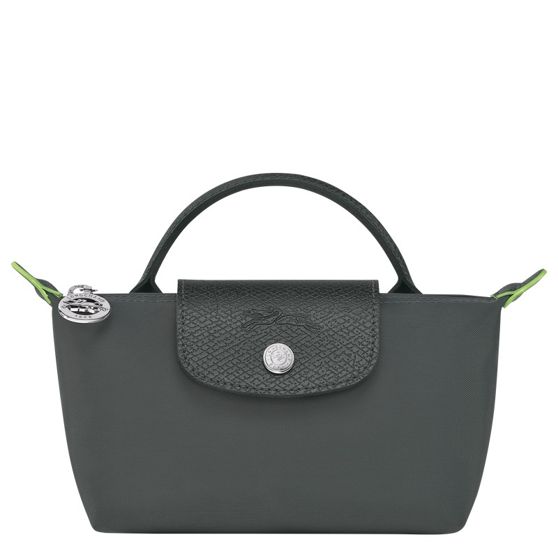 Longchamp Le Pliage Green Pouch With Handle Graphite | LHZU41053