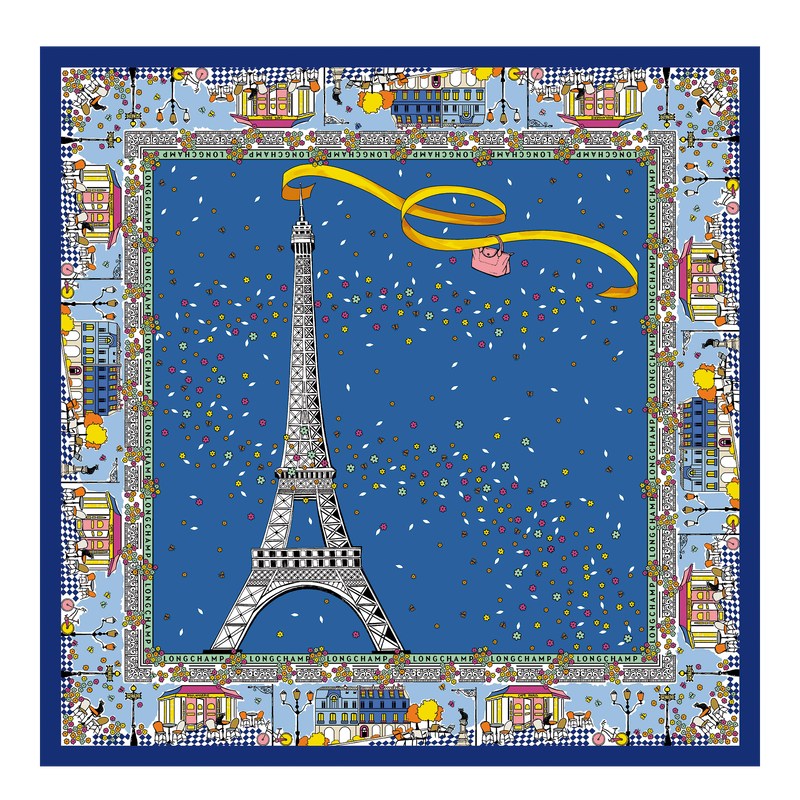 Longchamp Le Pliage In Paris Silk Scarf Cornflower | LMGS81623