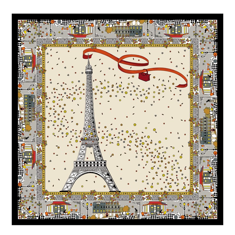 Longchamp Le Pliage In Paris Silk Scarf Ecru | RFES71658