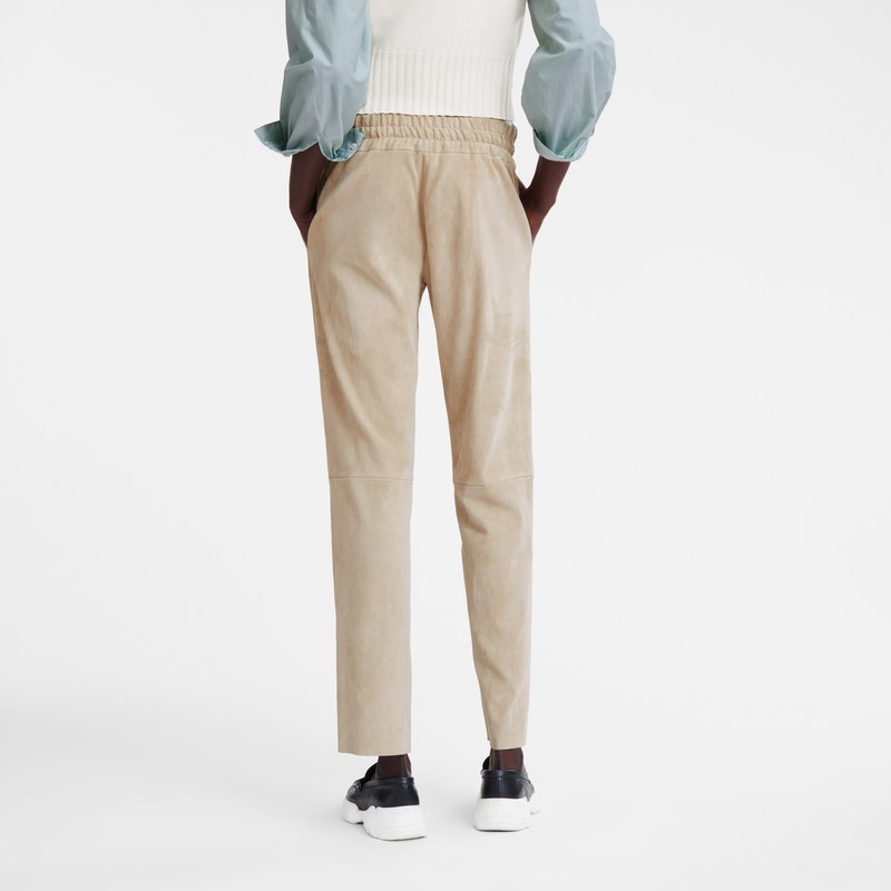 Longchamp Leather Straight Pants Linen | KWNV30568