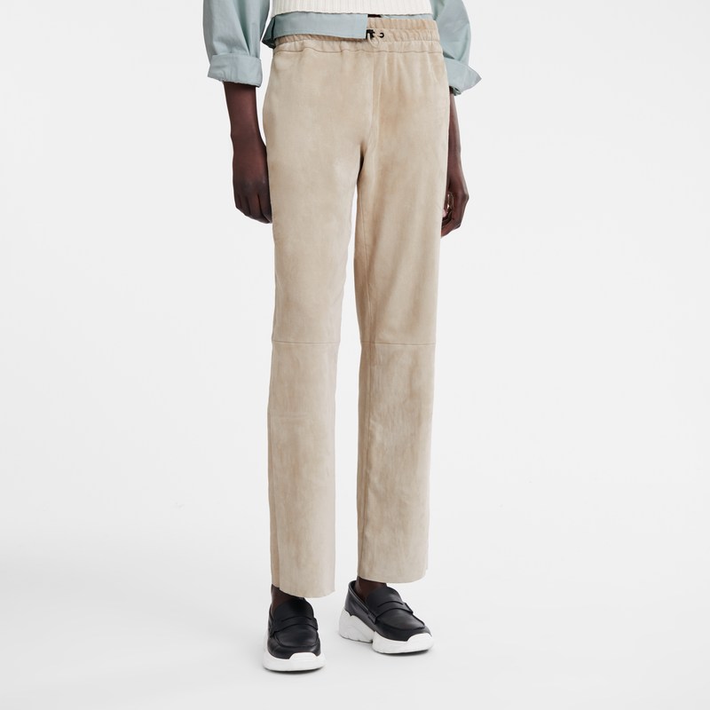 Longchamp Leather Straight Pants Linen | KWNV30568