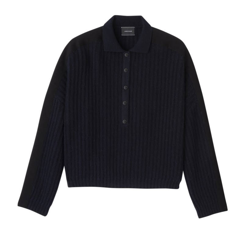 Longchamp Polo Collar Jumper Donkerblauw | GQPJ80965