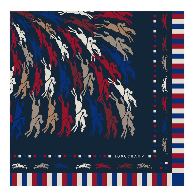 Longchamp Très Paris Longchamp Silk Scarf 70 Donkerblauw | BRSJ94321